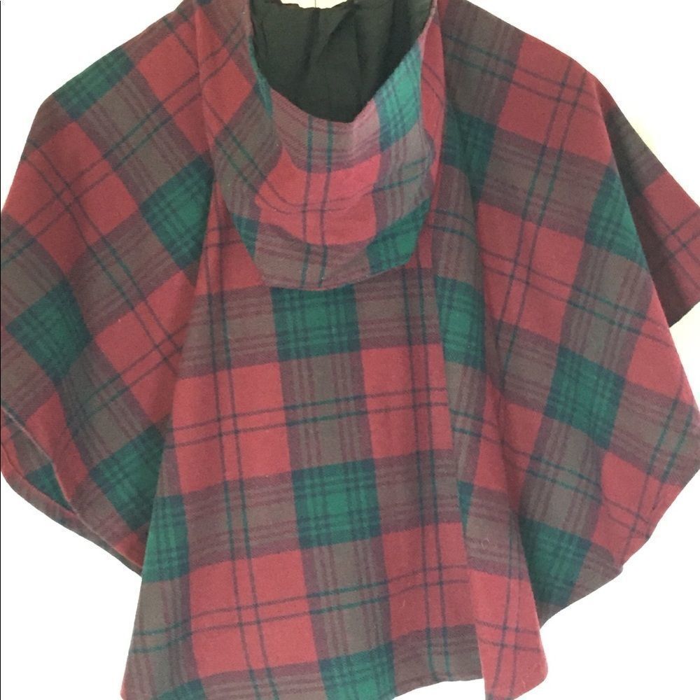 O'Neil of Dublin girls burgundy & green tartan Hooded Cape Sz M